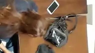 Girlfriend giving handjob in college to her boyfriend