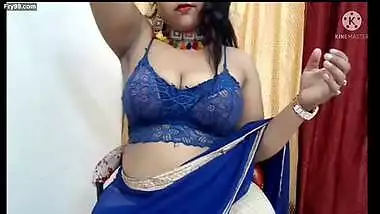 Blue saree hot looks during sexy dance on camera