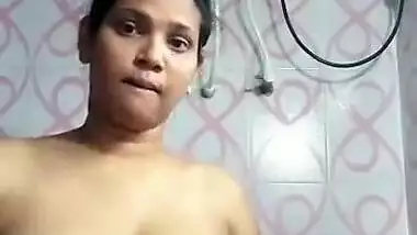 Big boobs young wife recording video for her hubby in bathroom
